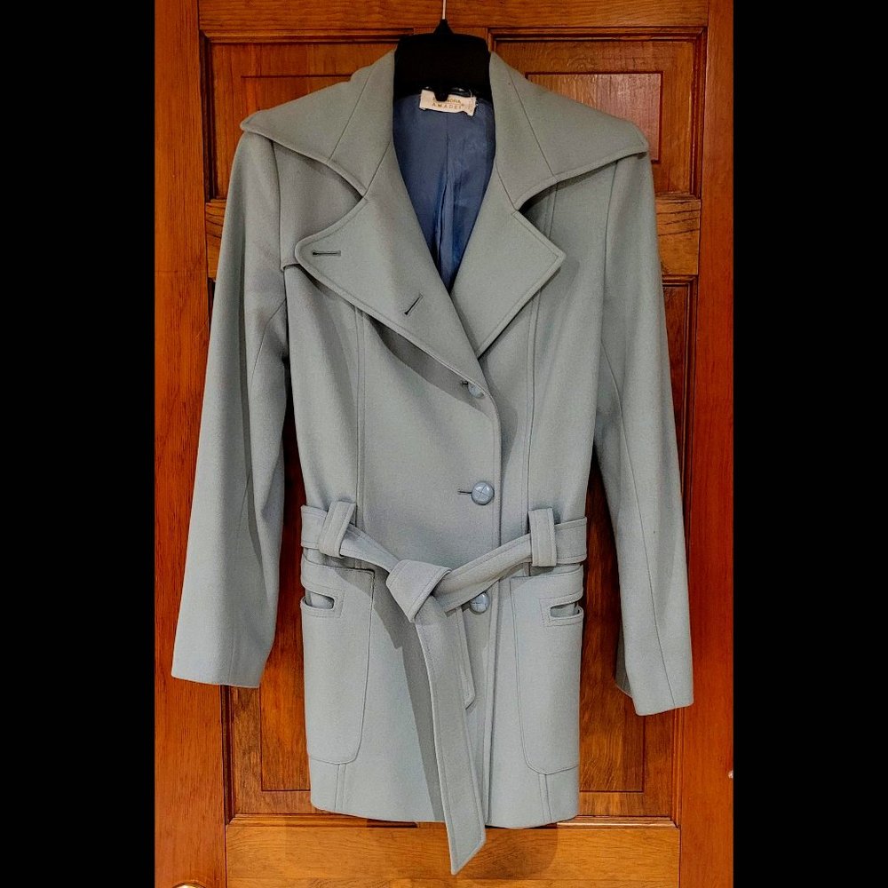 Eleonora Amadei Made in Italy Virgin Wool Green Peacoat (Sz 38 IT)